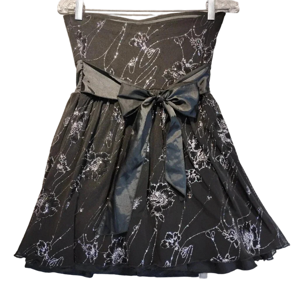 Eclipse Women's Black & Silver Glitter  Strapless Evening Dress Size XS